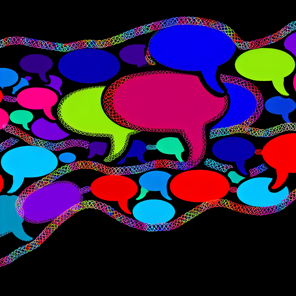 Vibrant interconnected speech bubbles in motion.